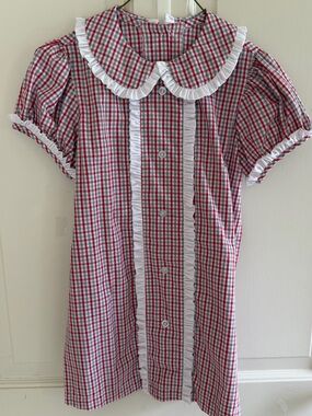 Anvy Kids Red & White Plaid Ruffle Button-Up Dress